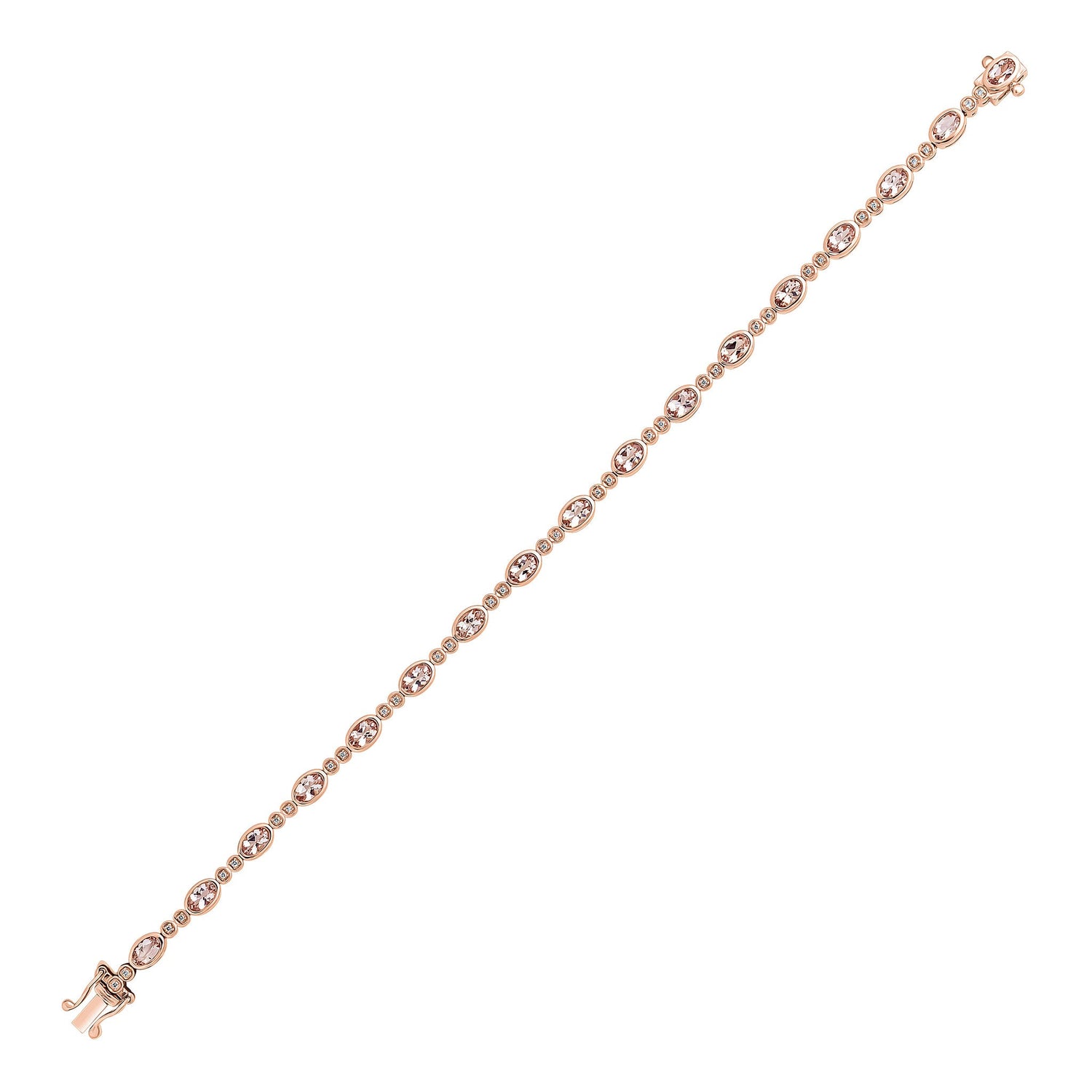 18ct Rose Gold Oval Natural Morganite and Diamond Line Bracelet