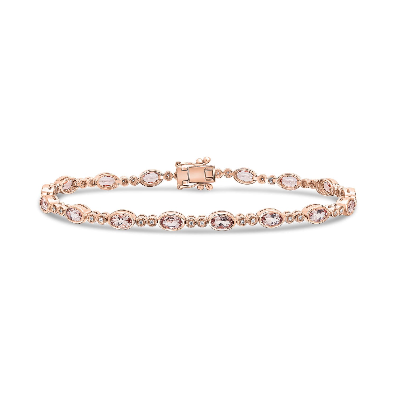 18ct Rose Gold Oval Natural Morganite and Diamond Line Bracelet