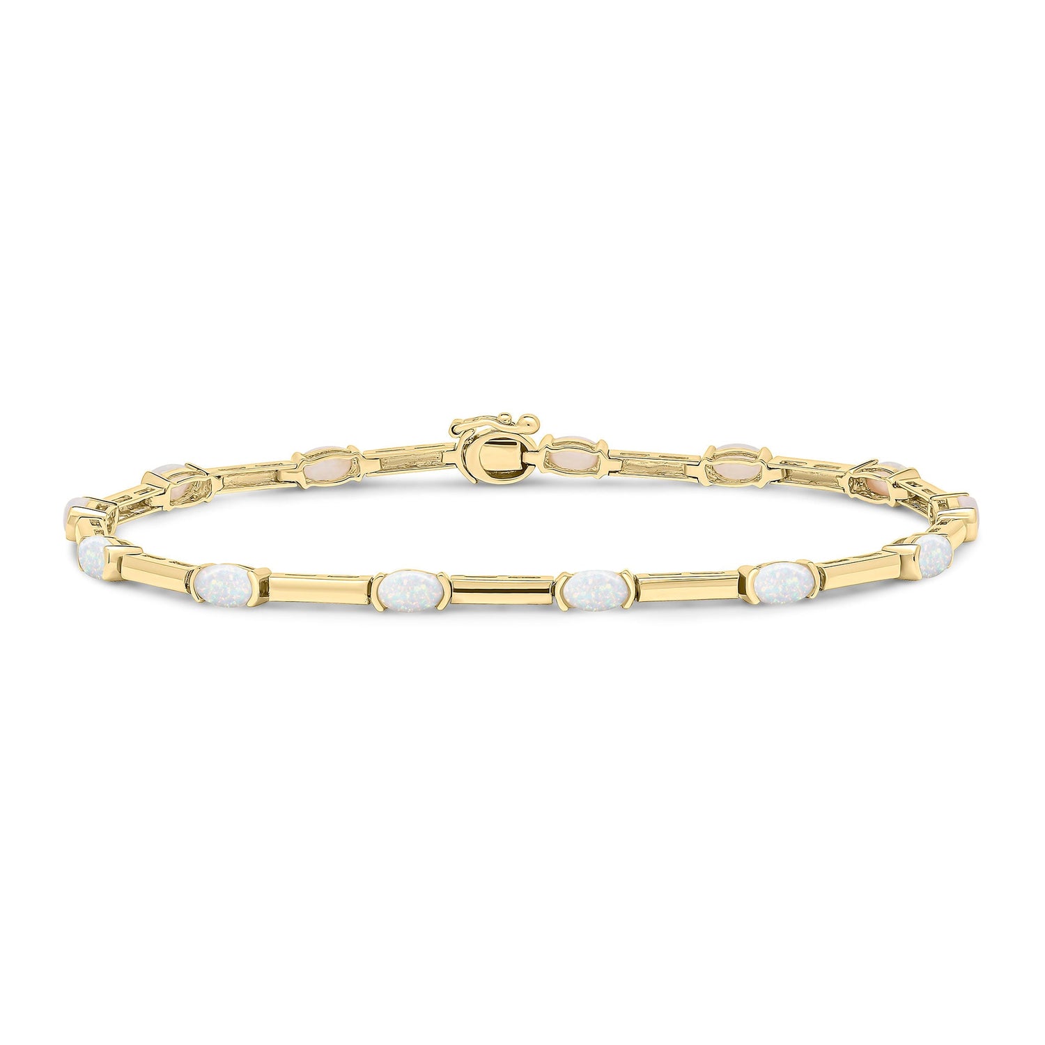 18CT Yellow Gold Oval Opal & Bar Line Bracelet
