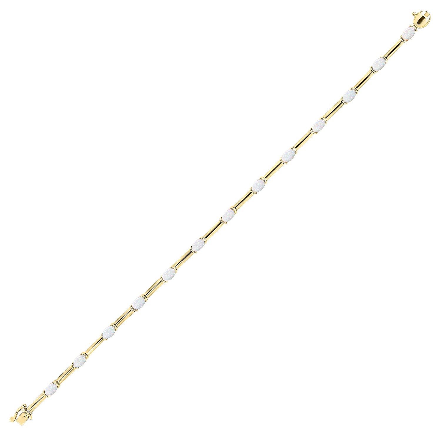 18CT Yellow Gold Oval Opal & Bar Line Bracelet