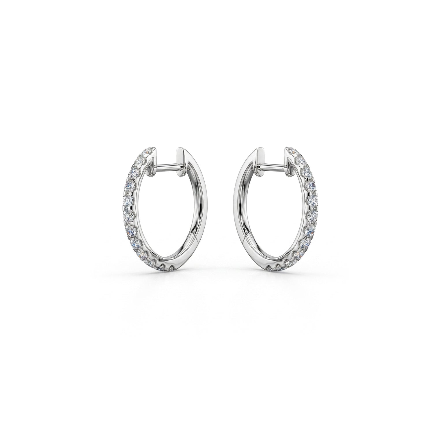 9ct White Gold Natural Diamond Slim Pavé Huggie Hoop Earrings