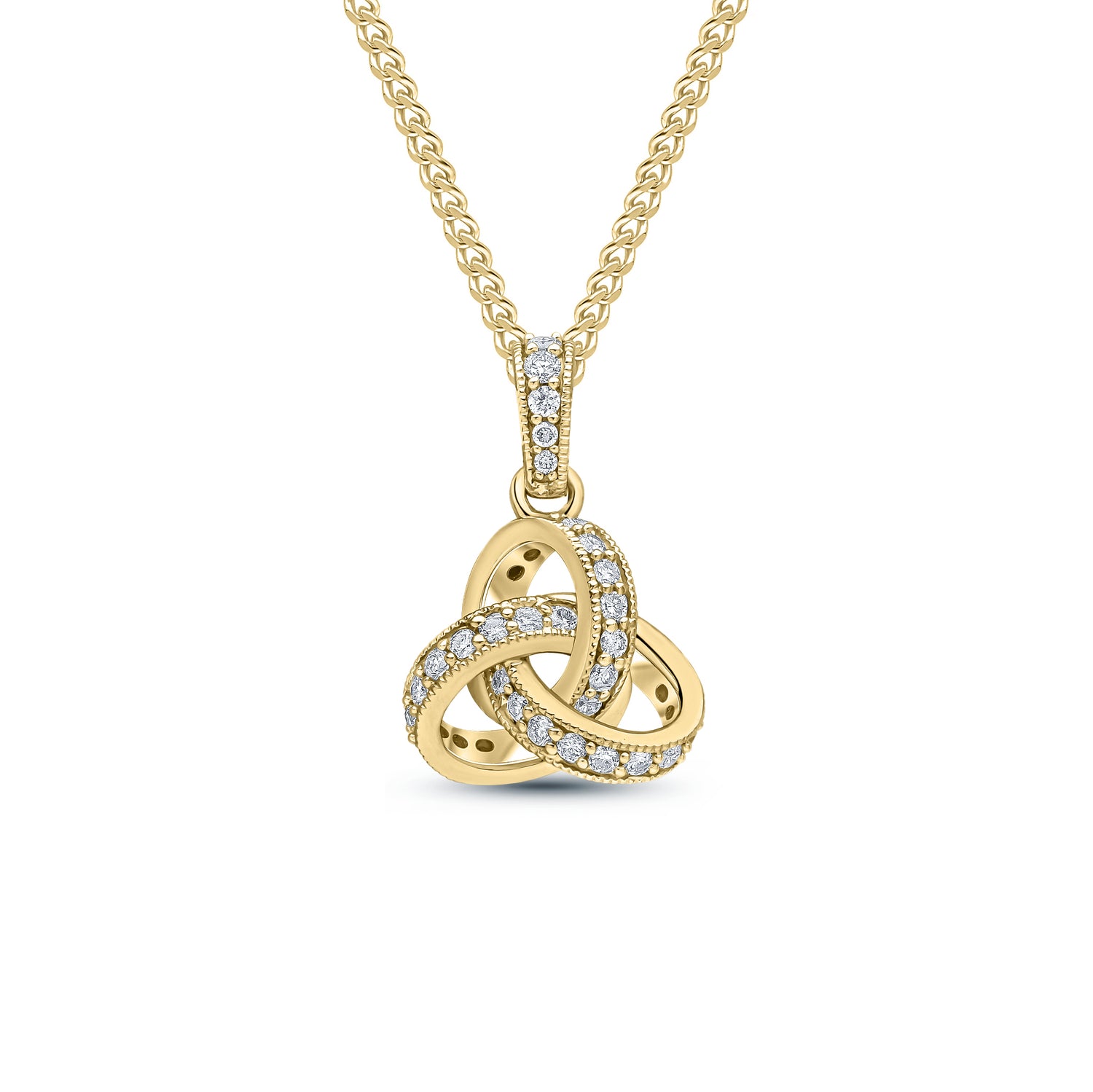 18ct Yellow Gold Diamond Set Knot Pendant with Natural Diamond Set Loop — 11mm