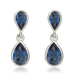 9ct White Gold Pear Shaped Natural Blue Sapphire Two Stone Rubover Drop Earrings
