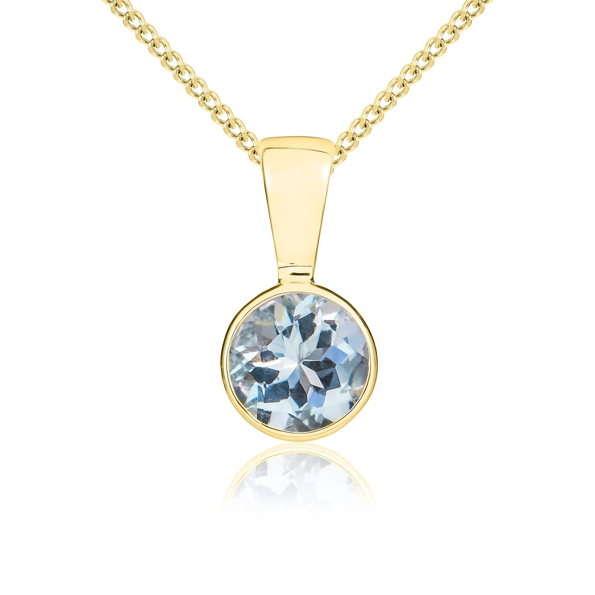 9ct Yellow Gold Round Natural Aquamarine Rubover Pendant — 5mm