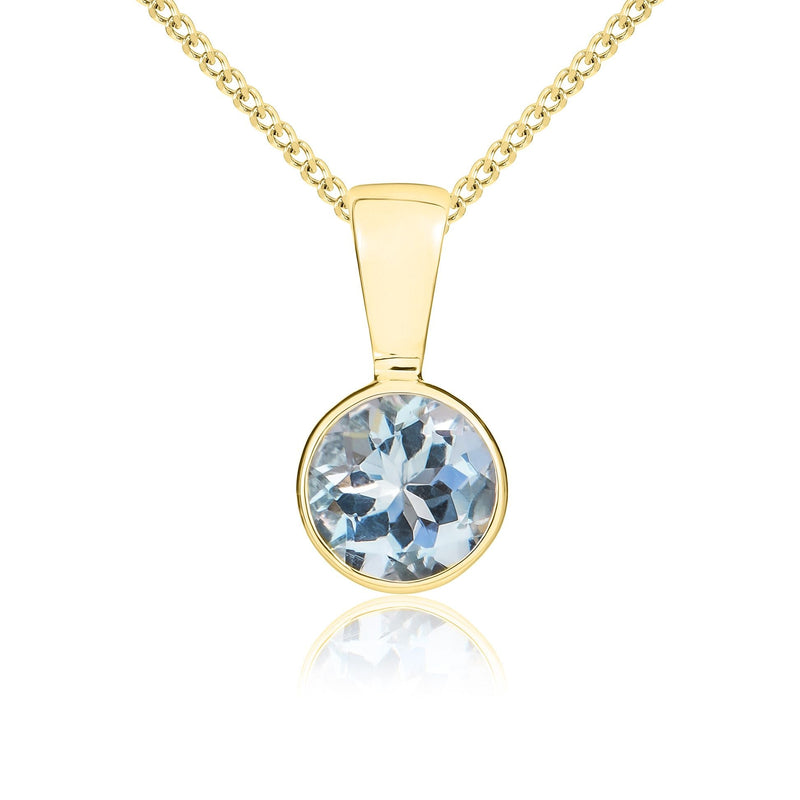 9ct Yellow Gold Round Natural Aquamarine Rubover Pendant — 5mm