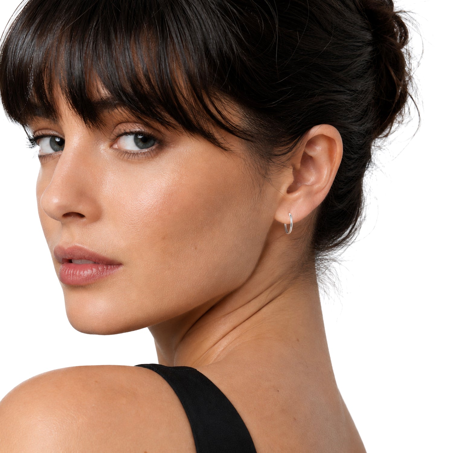 9ct White Gold Hinged Sleeper Hoop Earrings — 15x1.2mm