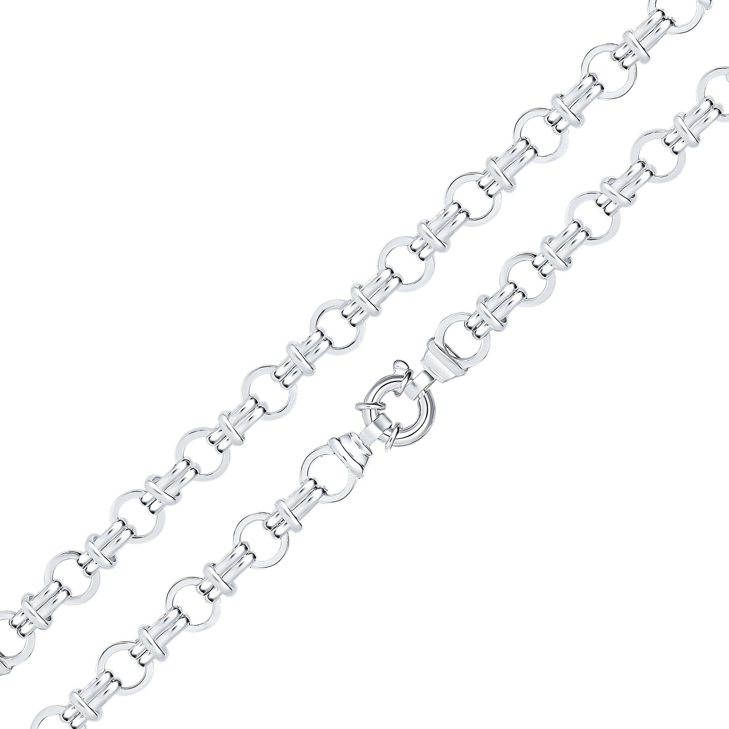 Sterling Silver Handmade Solid 9.7mm Circle Round Link Bracelet with Bolt Ring Clasp