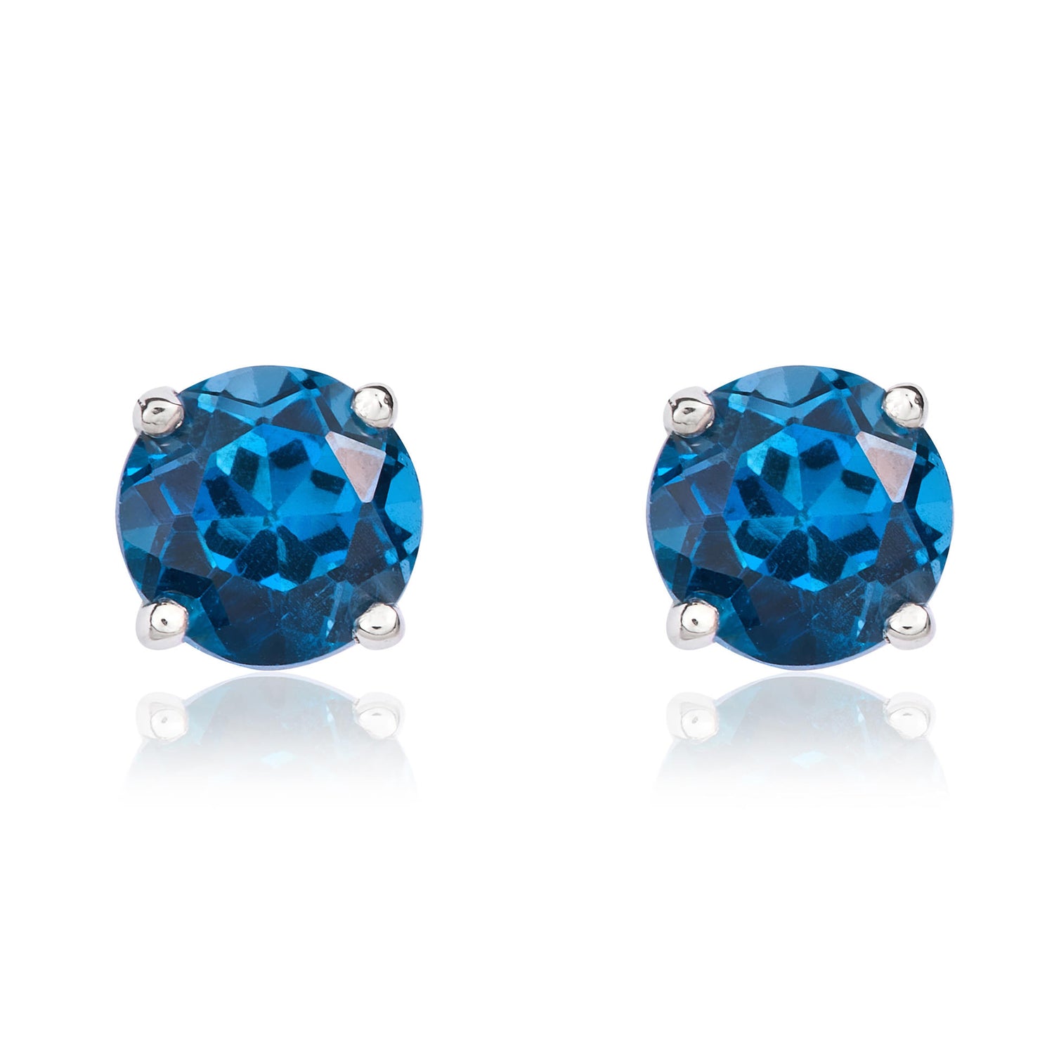 9ct White Gold Round Natural London Blue Topaz Claw Set Stud Earrings — 5mm
