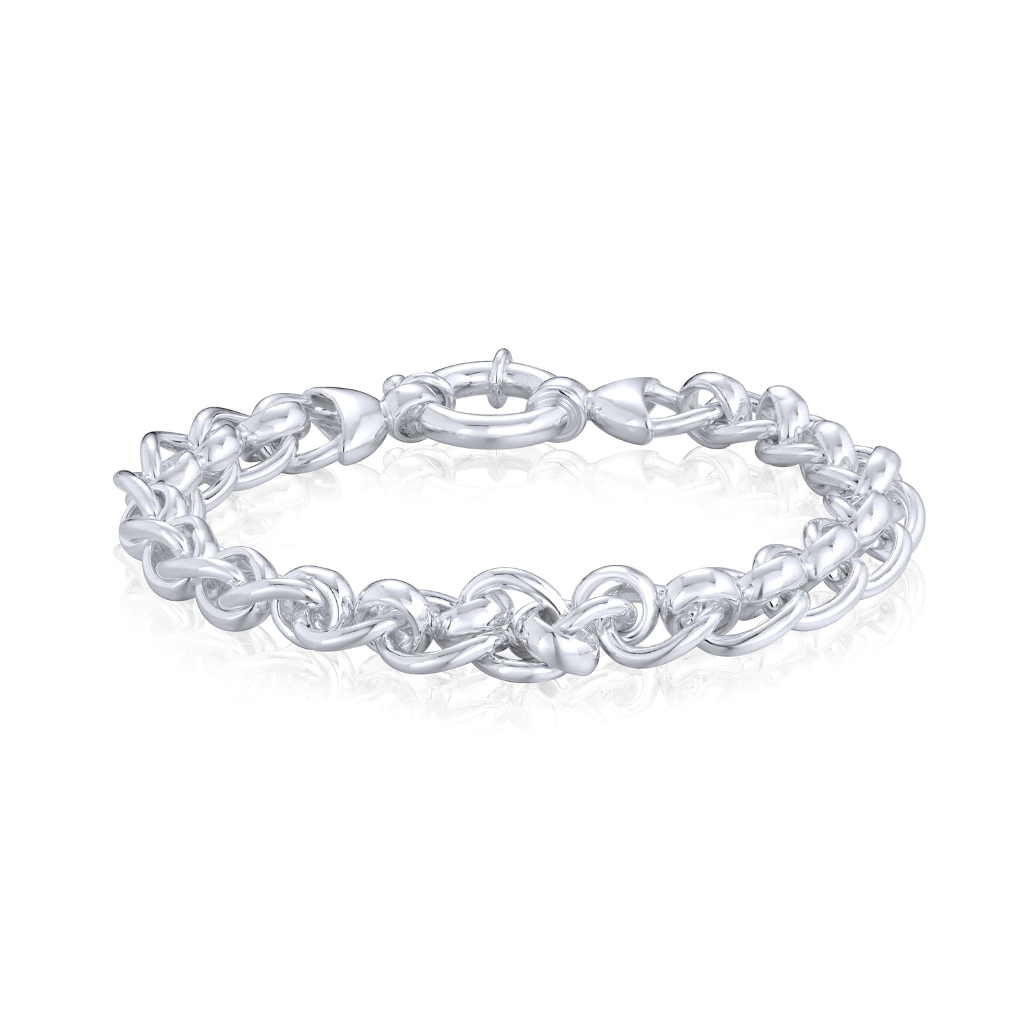 Sterling Silver Handmade Solid 10mm Rollerball Bracelet with Bolt Ring Clasp
