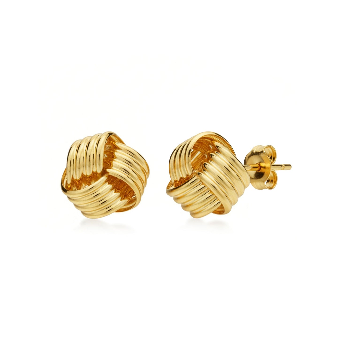 9ct Yellow Gold Polished Ribbed Knot Stud Earrings — 12mm