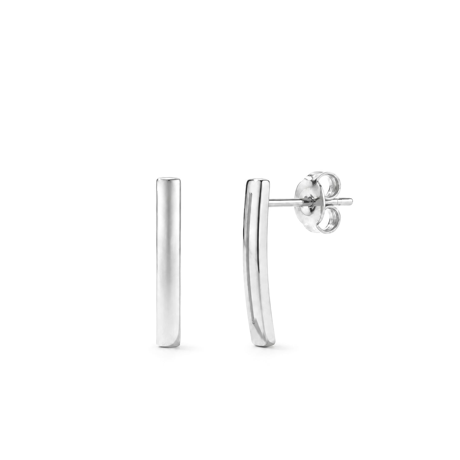 9ct White Gold Curved Bar Drop Earrings – 15x2mm