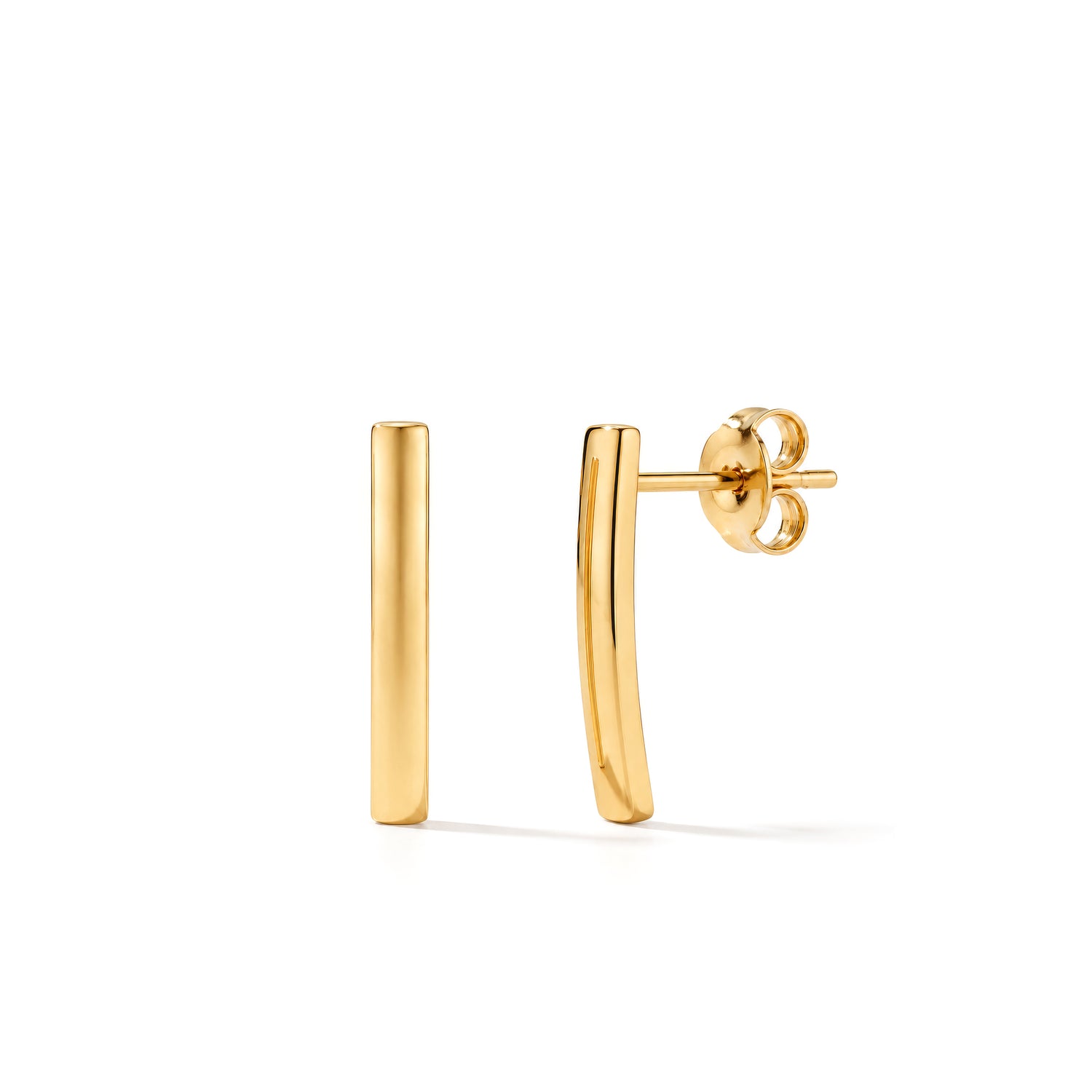 9ct Yellow Gold Curved Bar Drop Earrings — 16x2mm