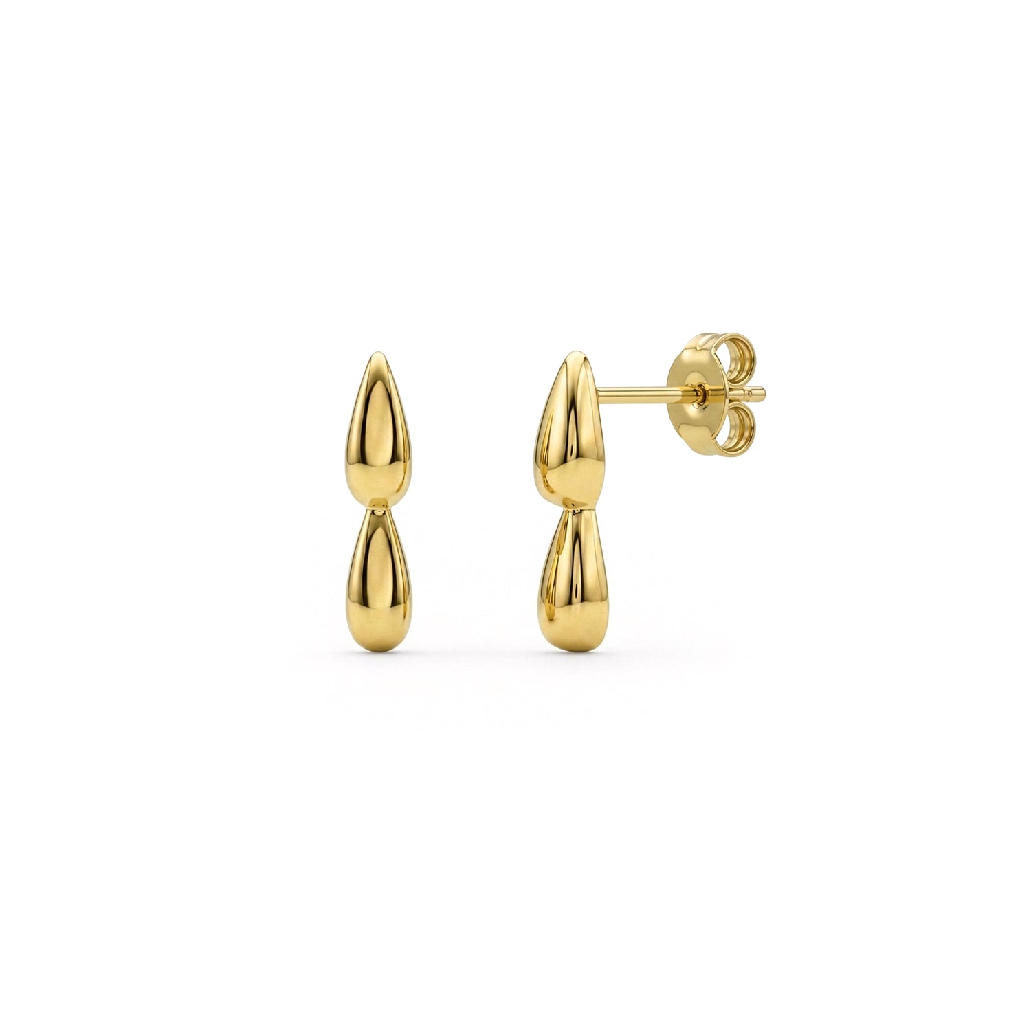 9ct Yellow Gold Polished Double Teardrop Drop Stud Earrings