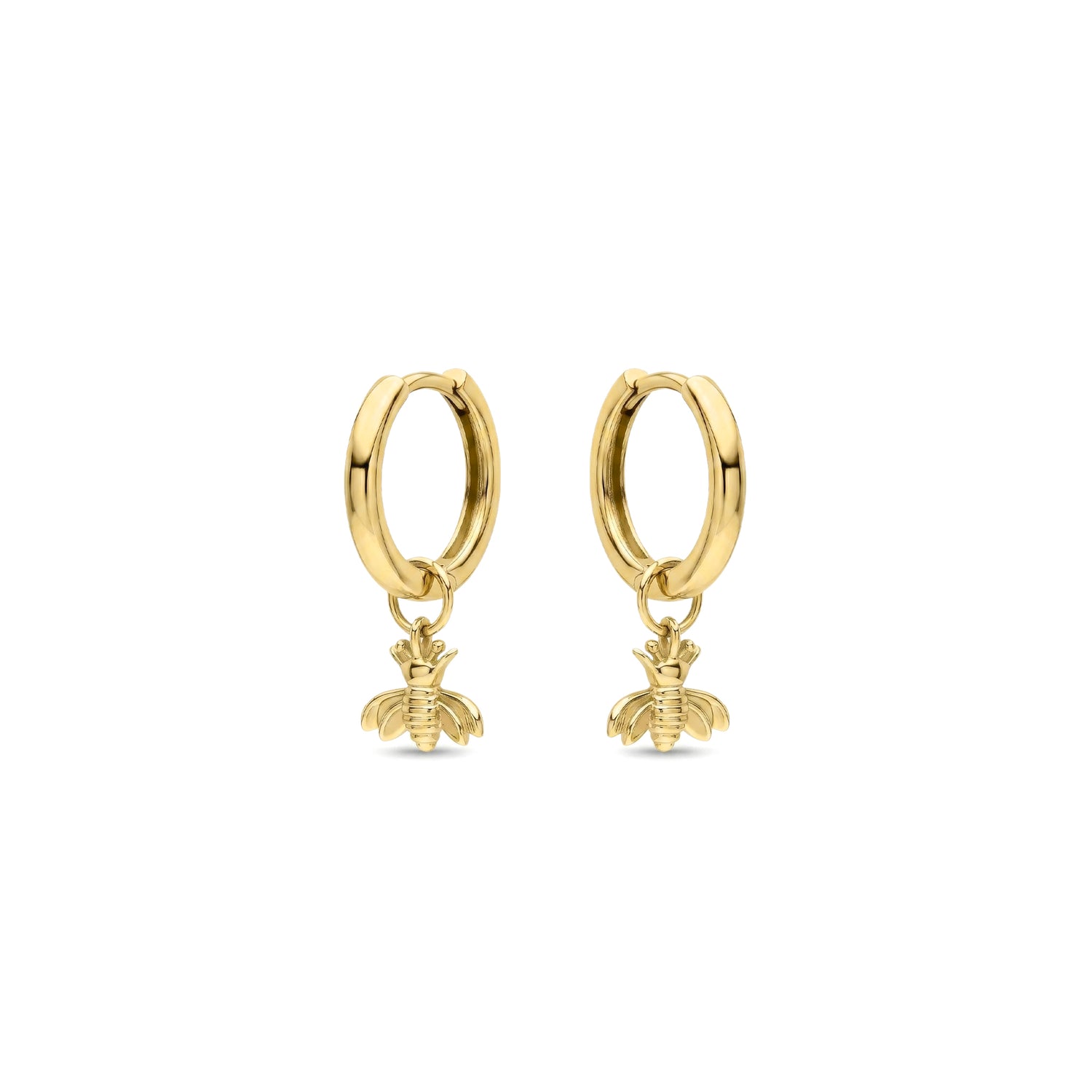 9ct Yellow Gold Polished Hinged Hoop Earrings with Detachable Bee Drop
