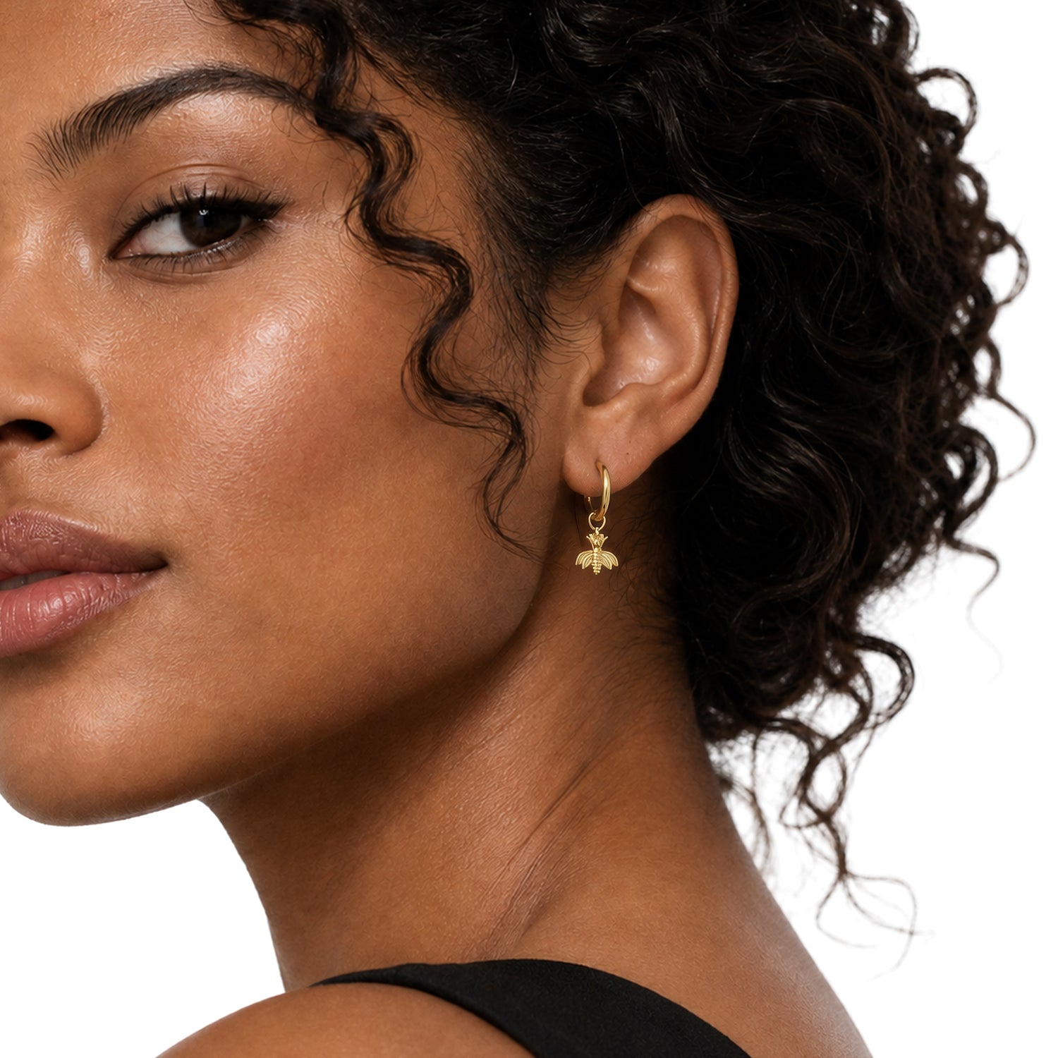 9ct Yellow Gold Polished Hinged Hoop Earrings with Detachable Bee Drop