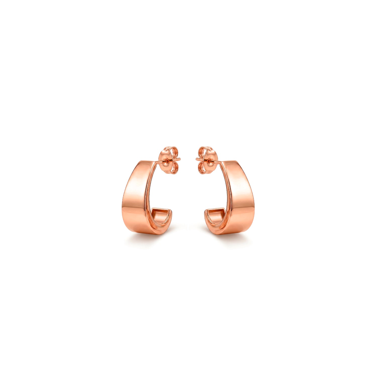 9ct Rose Gold Flat Tapered Half Hoop Earrings with Peg and Scroll Fittings