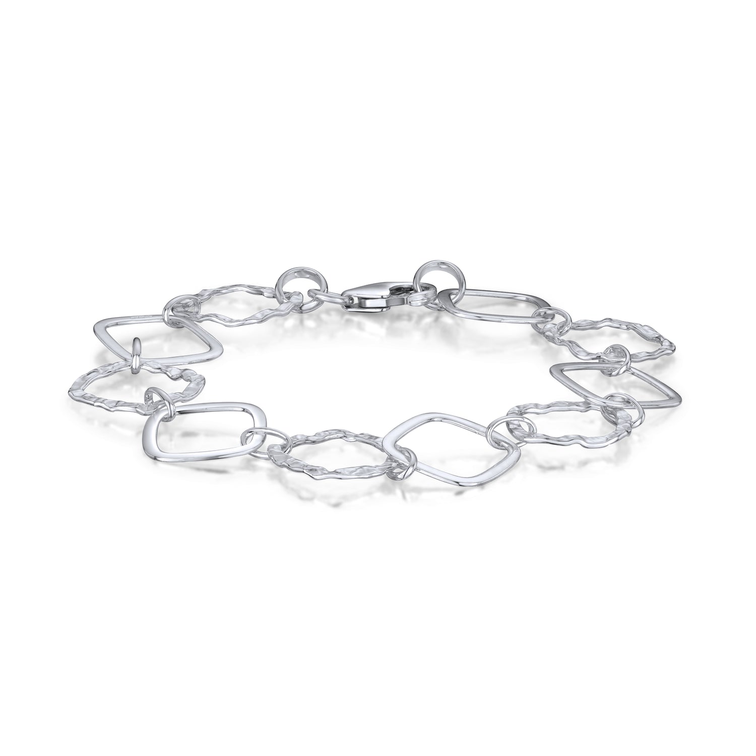Sterling Silver Handmade Solid 16mm Polished and Textured Diamond Cut Bracelet