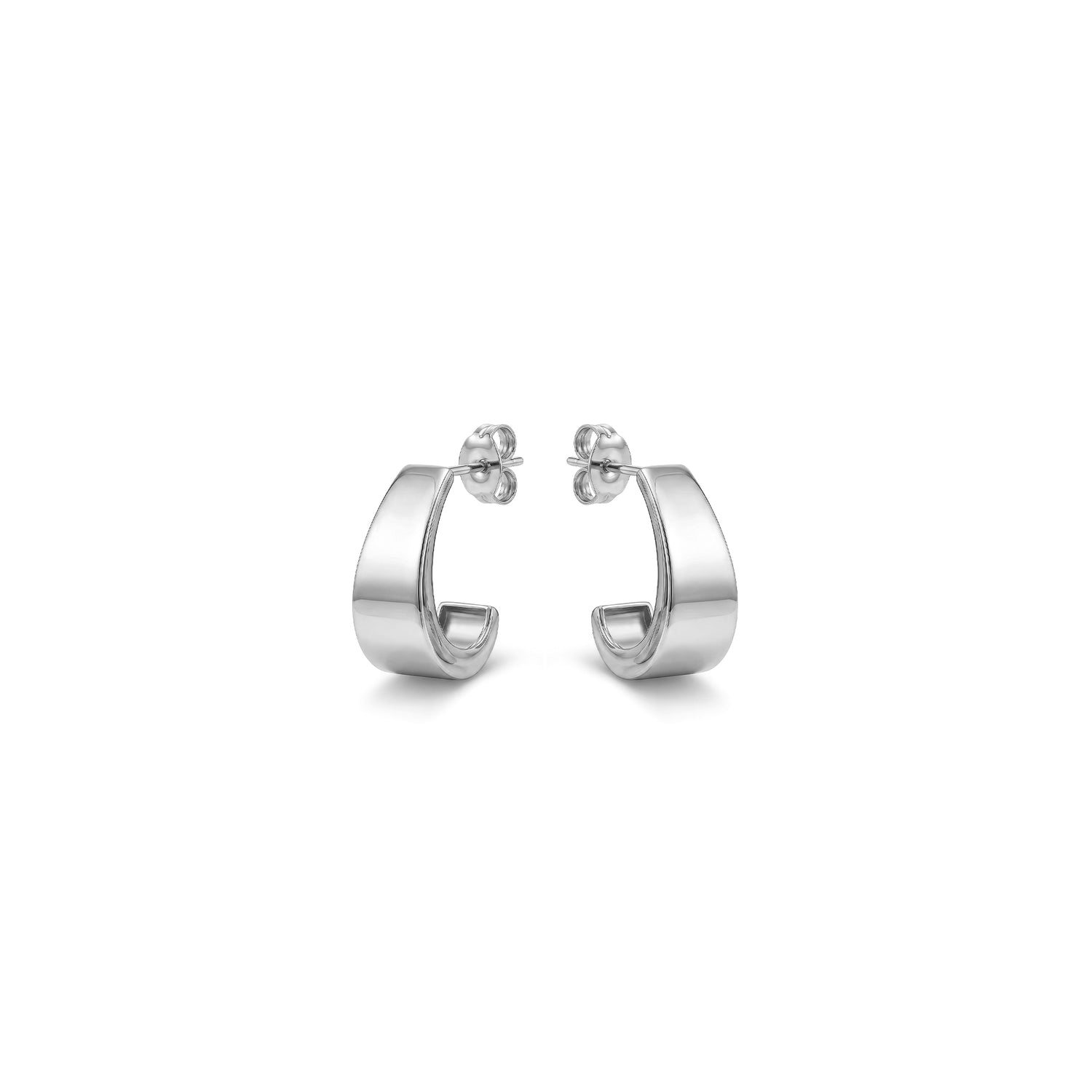9ct White Gold Flat Tapered Half Hoop Earrings with Peg and Scroll Fittings