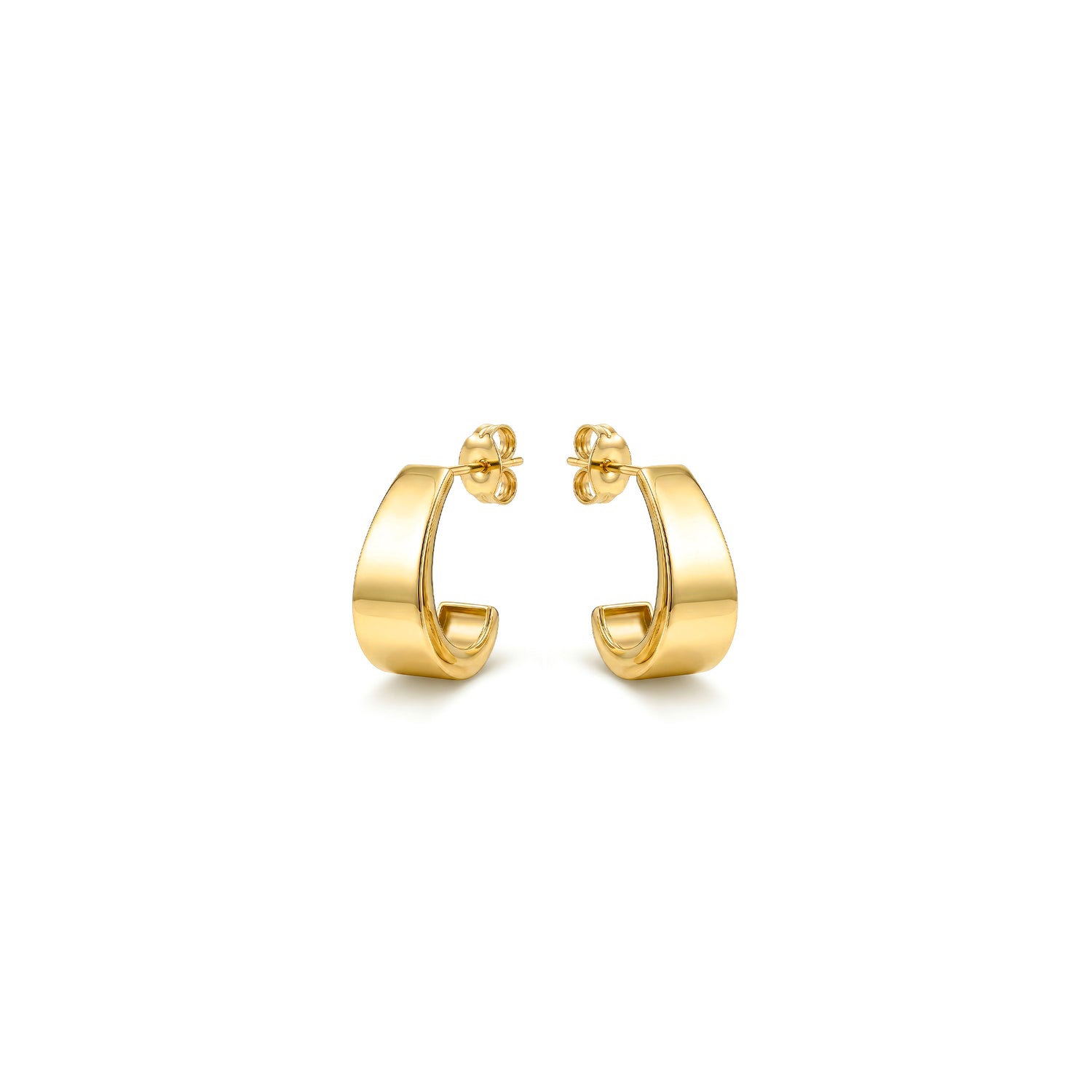 9ct Yellow Gold Flat Tapered Half Hoop Earrings with Peg and Scroll Fittings