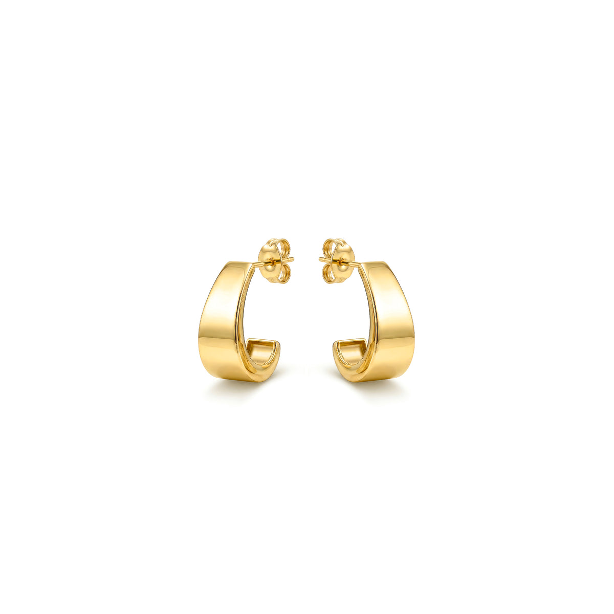 9ct Gold Flat Tapered Half Hoop Earrings with Peg and Scroll Fittings