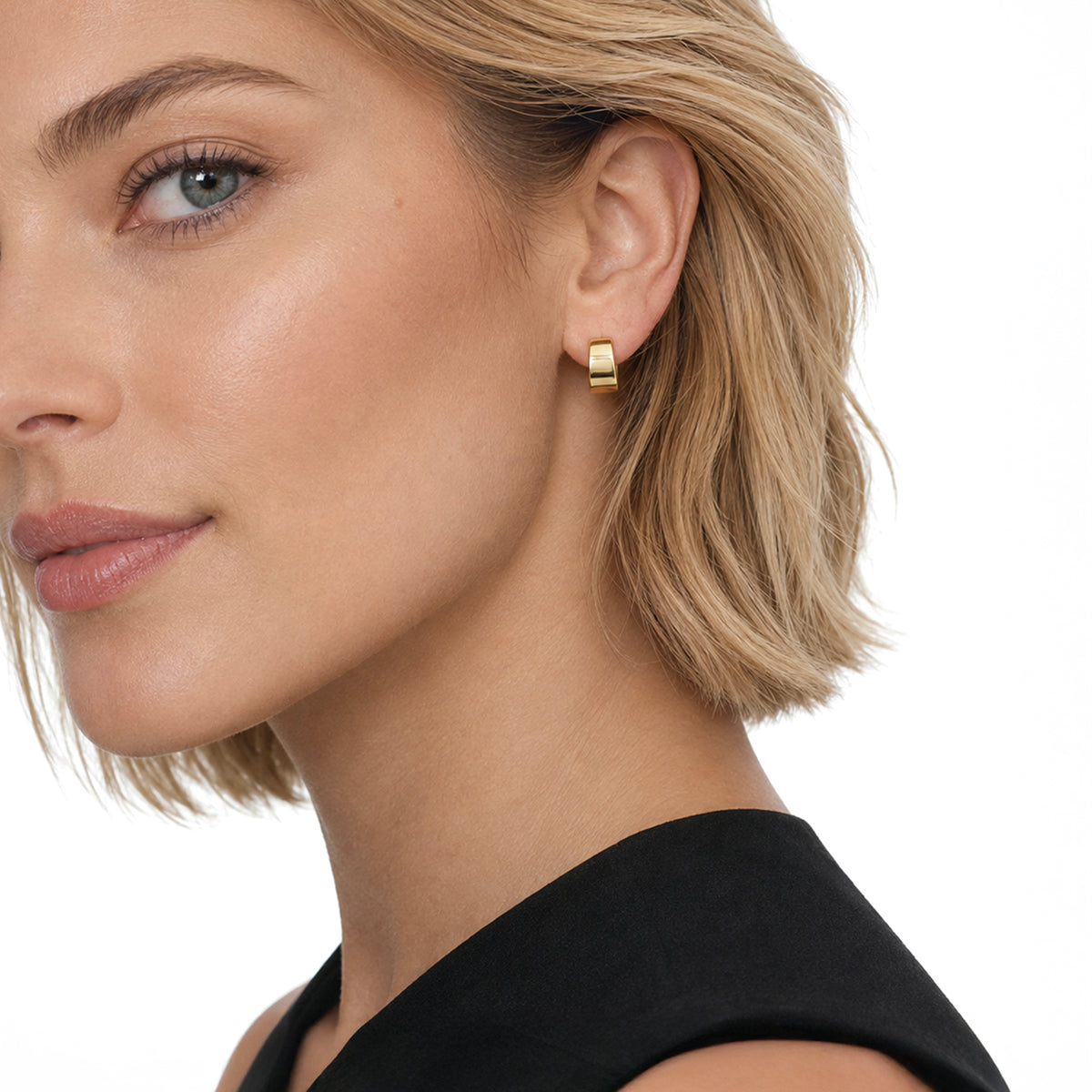 9ct Yellow Gold Flat Tapered Half Hoop Earrings with Peg and Scroll Fittings