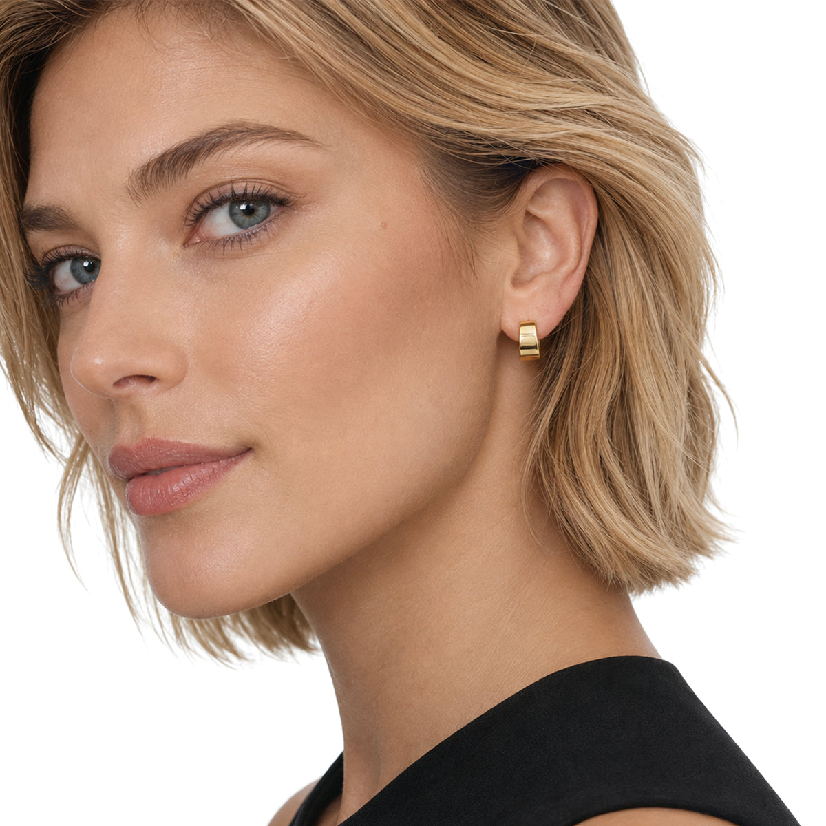 9ct Yellow Gold Flat Tapered Half Hoop Earrings with Peg and Scroll Fittings