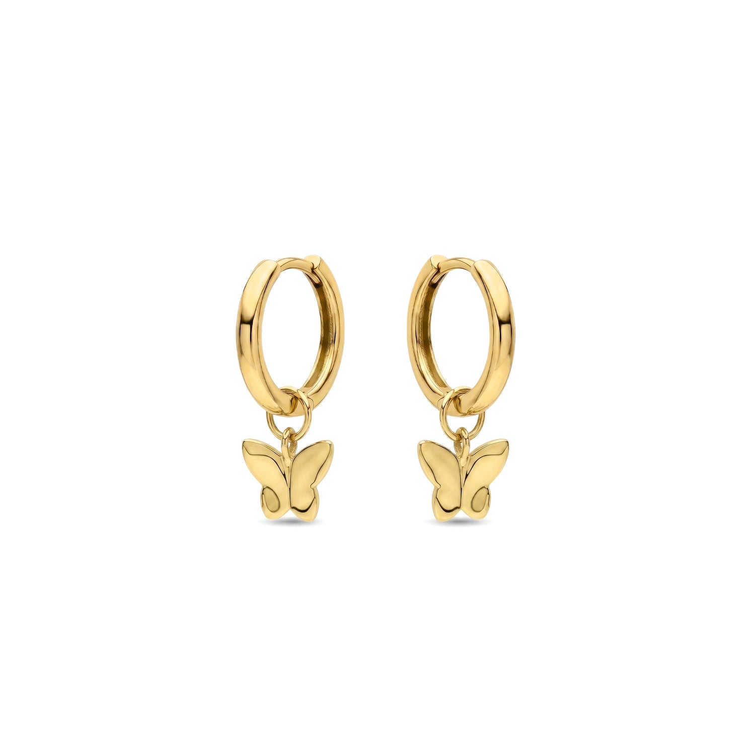 9ct Yellow Gold Polished Hinged Hoop Earrings with Detachable Butterfly Drop