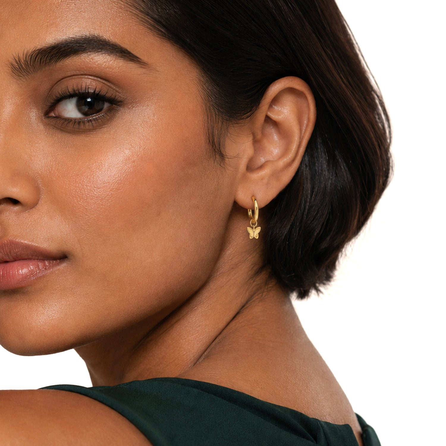 9ct Yellow Gold Polished Hinged Hoop Earrings with Detachable Butterfly Drop