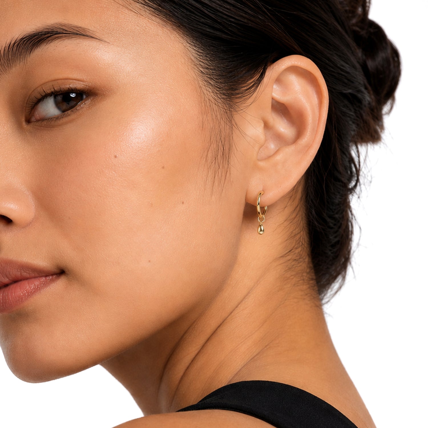 9ct Yellow Gold Polished Hinged Hoop Earrings with Detachable Pear Shaped Drop