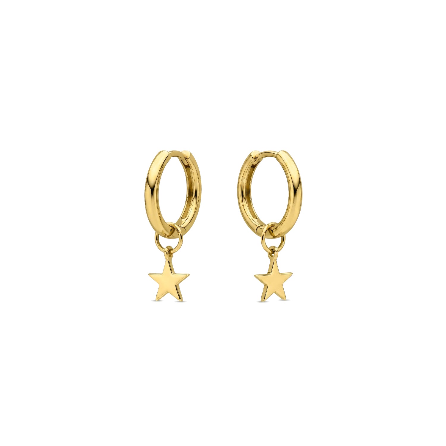 9ct Yellow Gold Polished Hinged Hoop Earrings with Detachable Star Drop