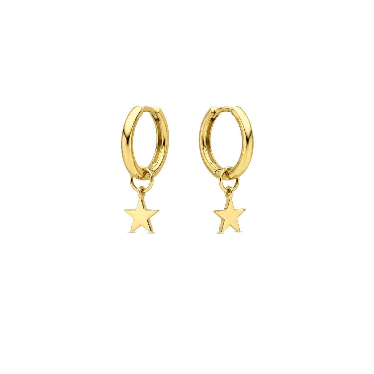 9ct Yellow Gold Polished Hinged Hoop Earrings with Detachable Star Drop — 16mm