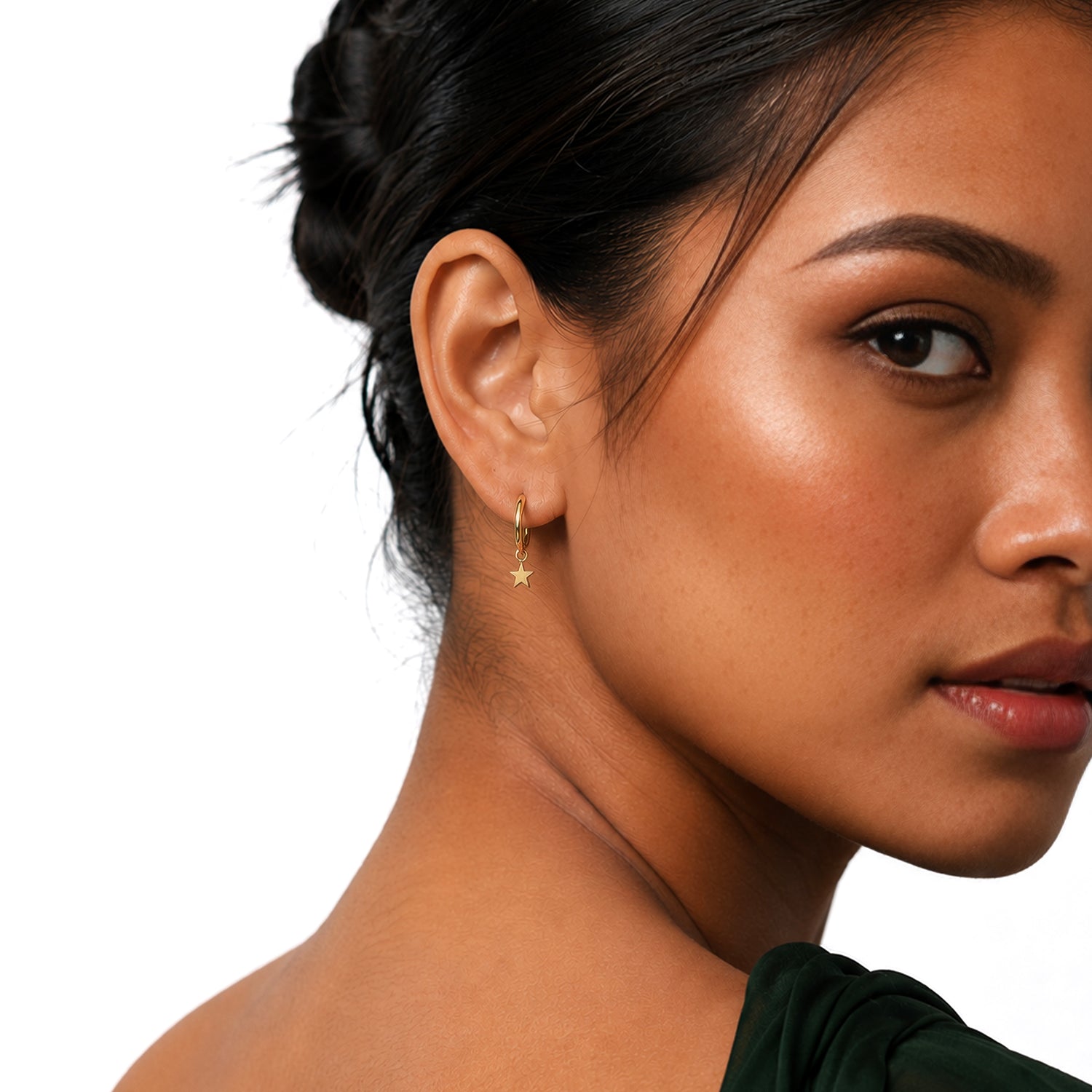 9ct Yellow Gold Polished Hinged Hoop Earrings with Detachable Star Drop