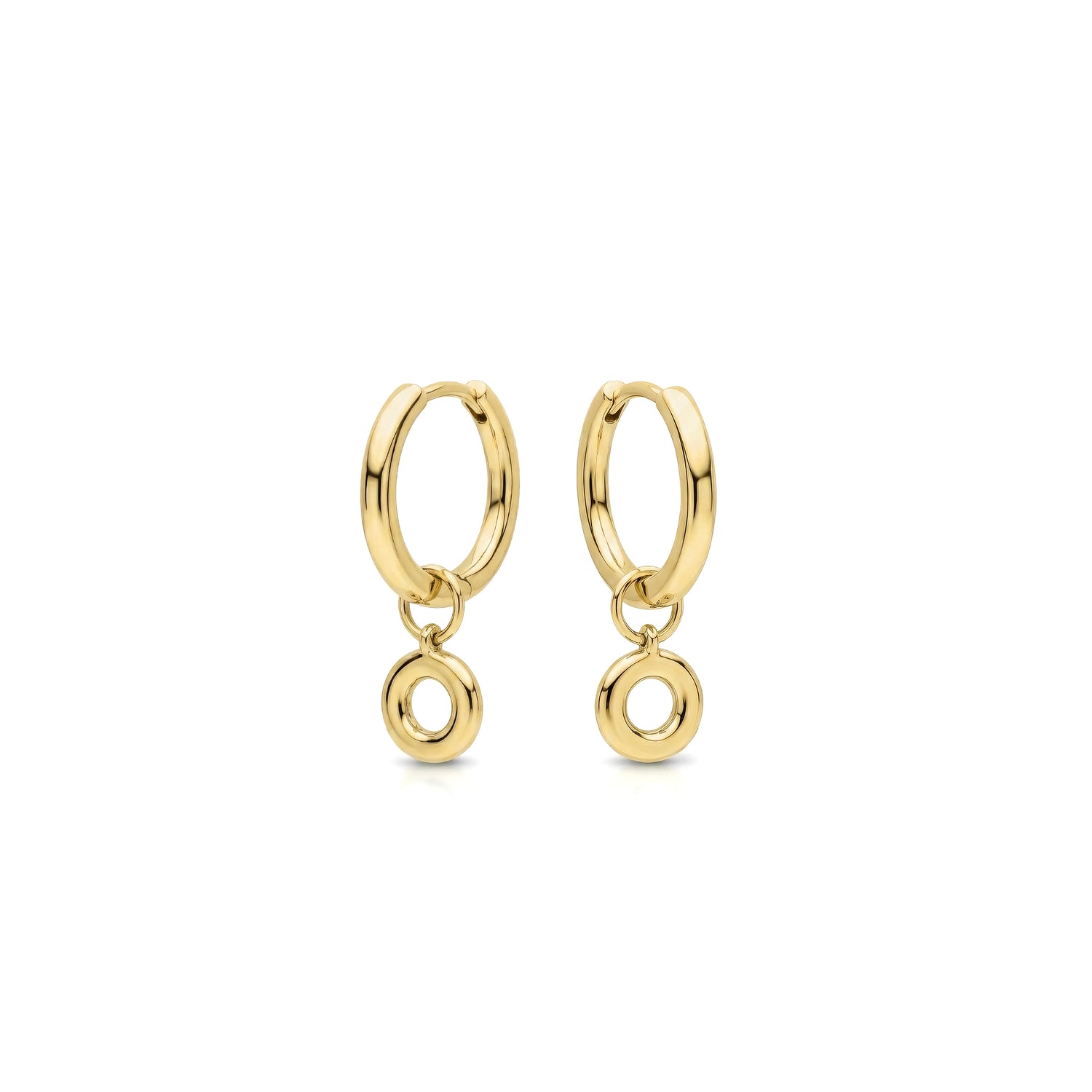 9ct Yellow Gold Polished Hinged Hoop Earrings with Detachable Donut Drop