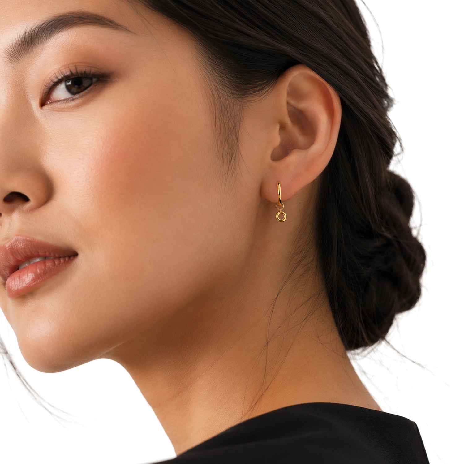 9ct Yellow Gold Polished Hinged Hoop Earrings with Detachable Donut Drop