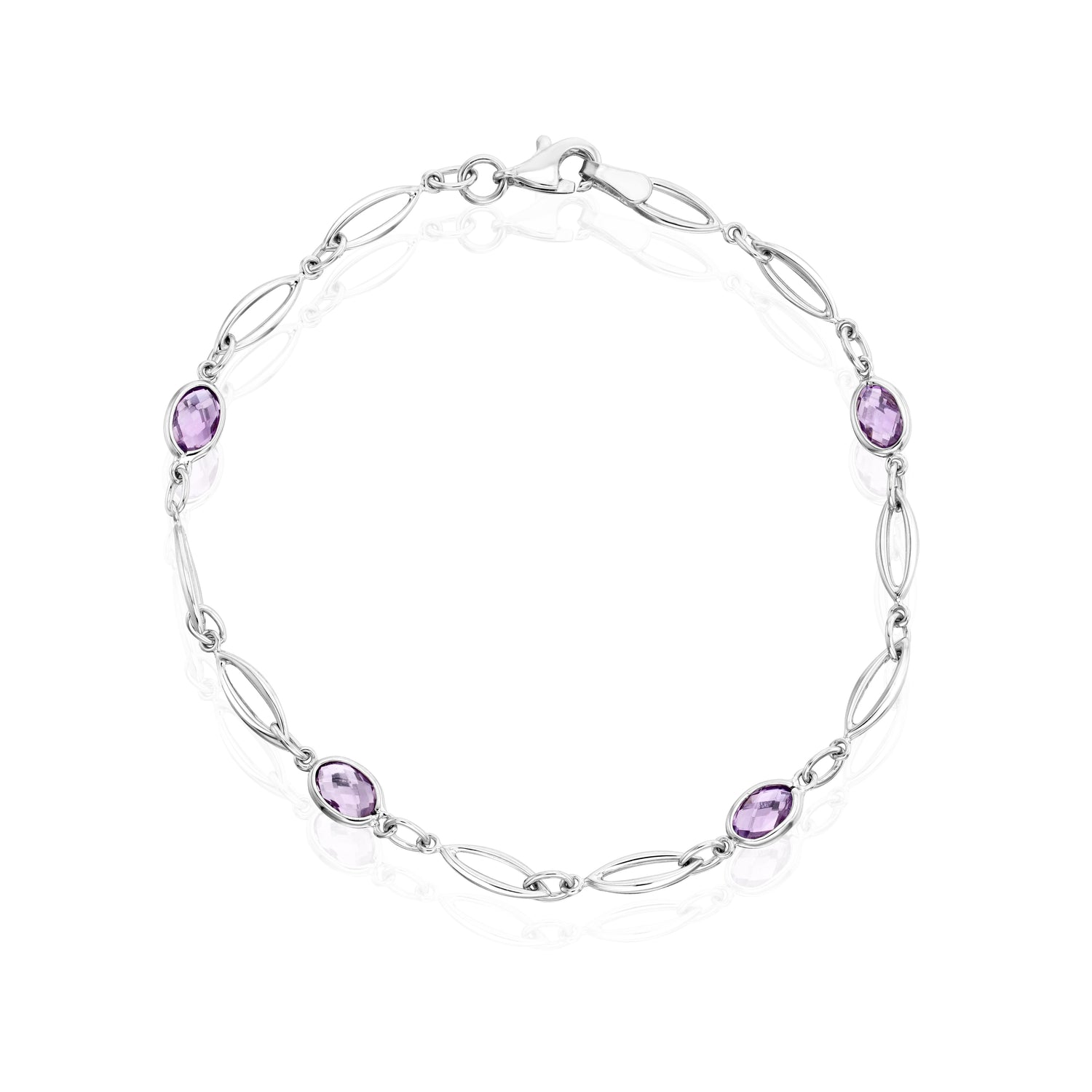 9ct White Gold Natural Marquise and Oval Amethyst Bracelet
