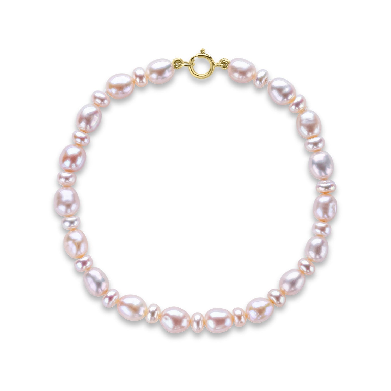 9ct Yellow Gold Natural Pink Rice Pearl and Button Pearl Bracelet