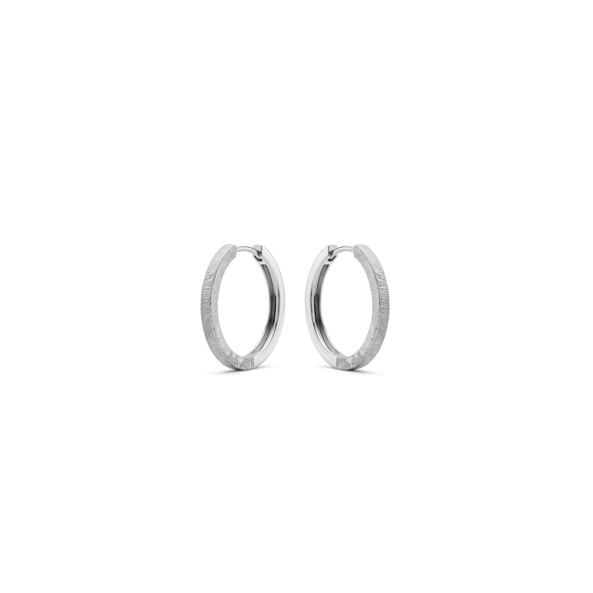 9ct White Gold Brushed & Polished Hinged Huggie Earrings — 17mm