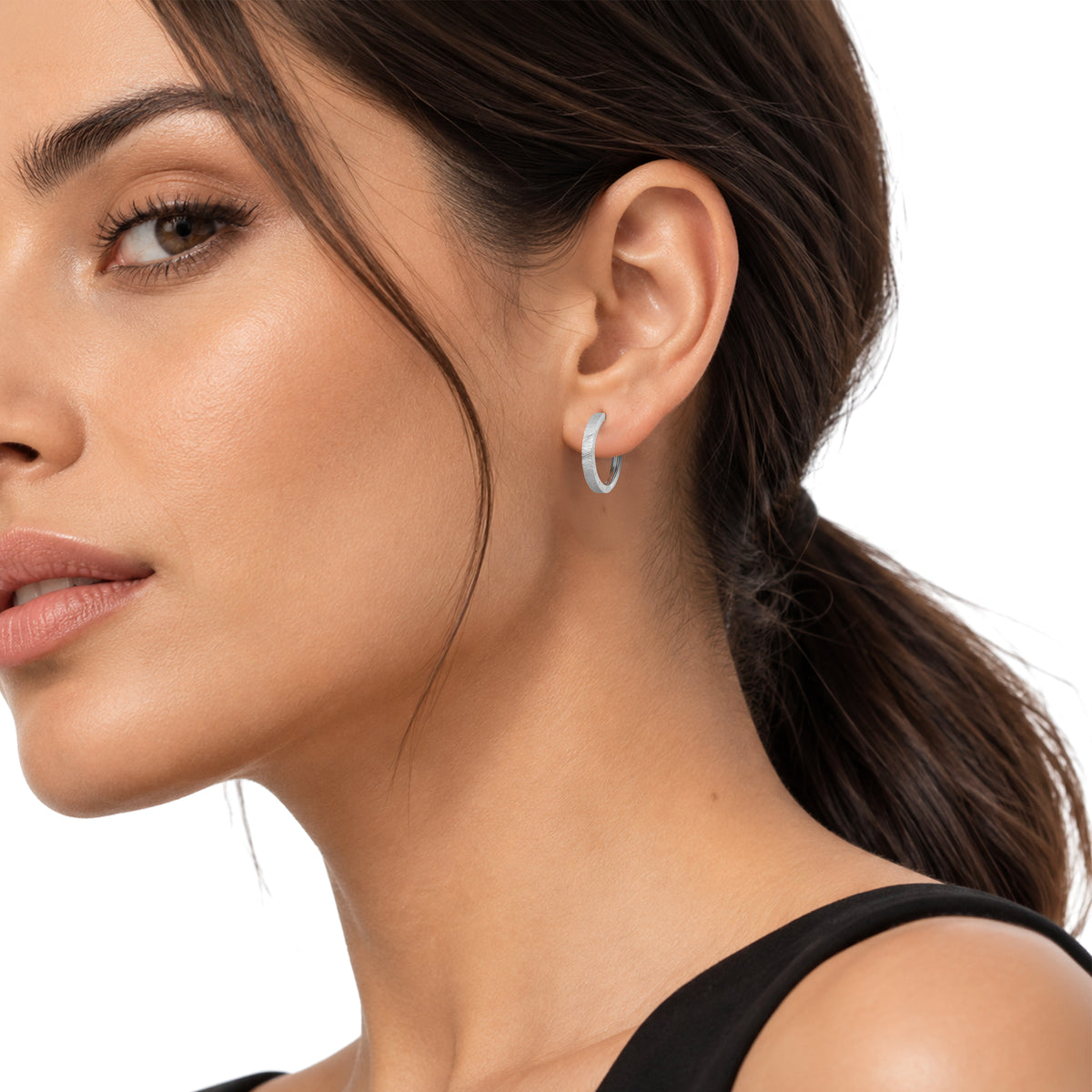 9ct White Gold Brushed & Polished Hinged Huggie Earrings — 17mm