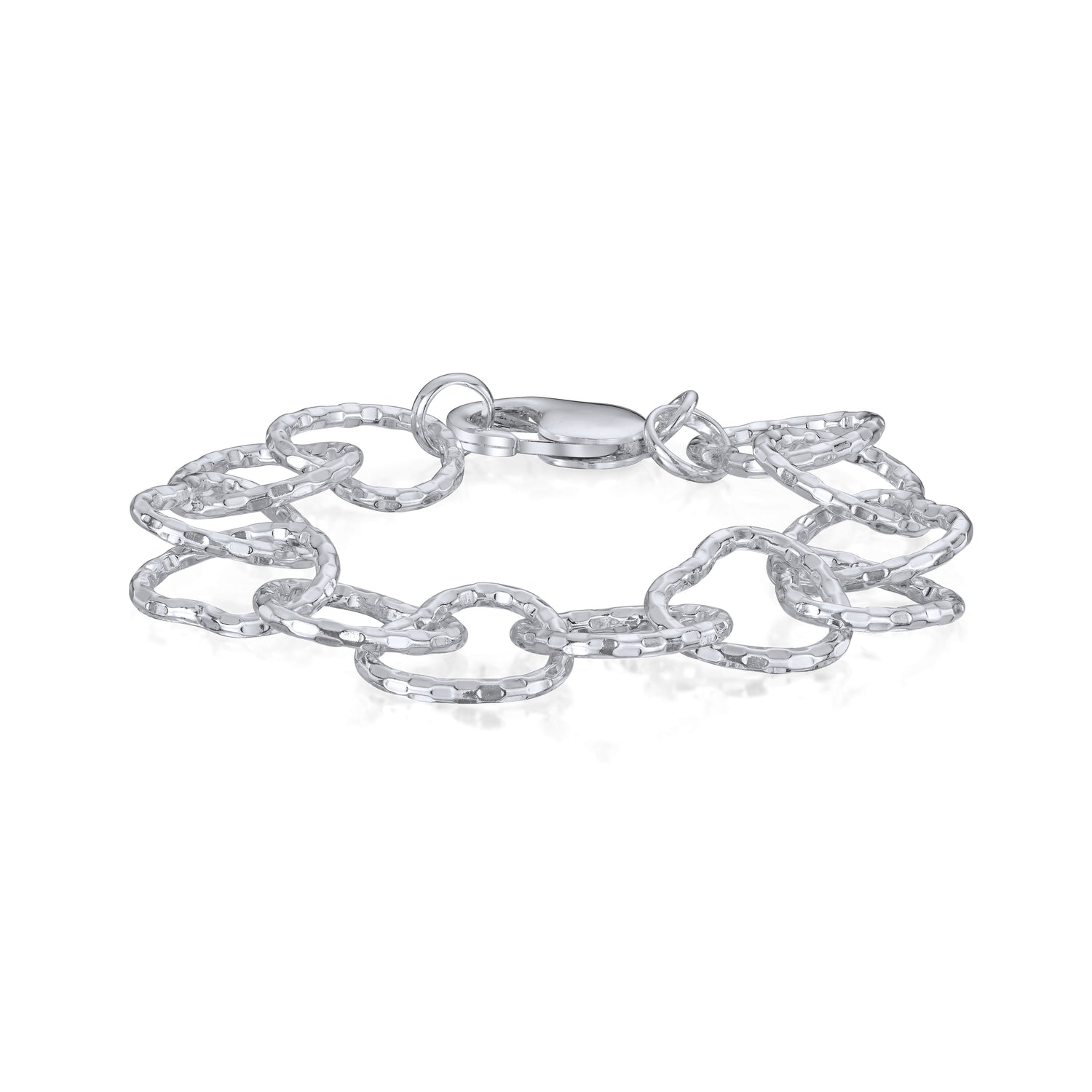 Sterling Silver 17mm Handmade Faceted Heart Link Bracelet