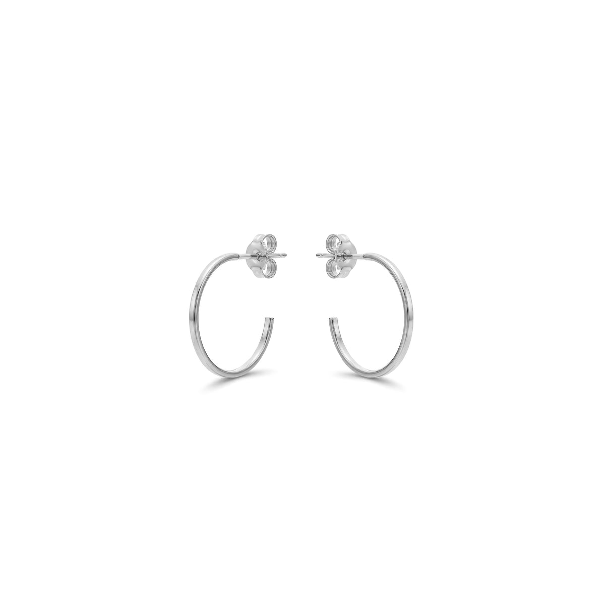 9ct White Gold Square Tube Hoop Earrings with Peg and Scroll Fittings — 17mm