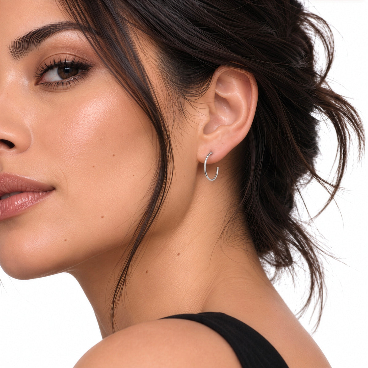 9ct White Gold Square Tube Hoop Earrings with Peg and Scroll Fittings — 17mm