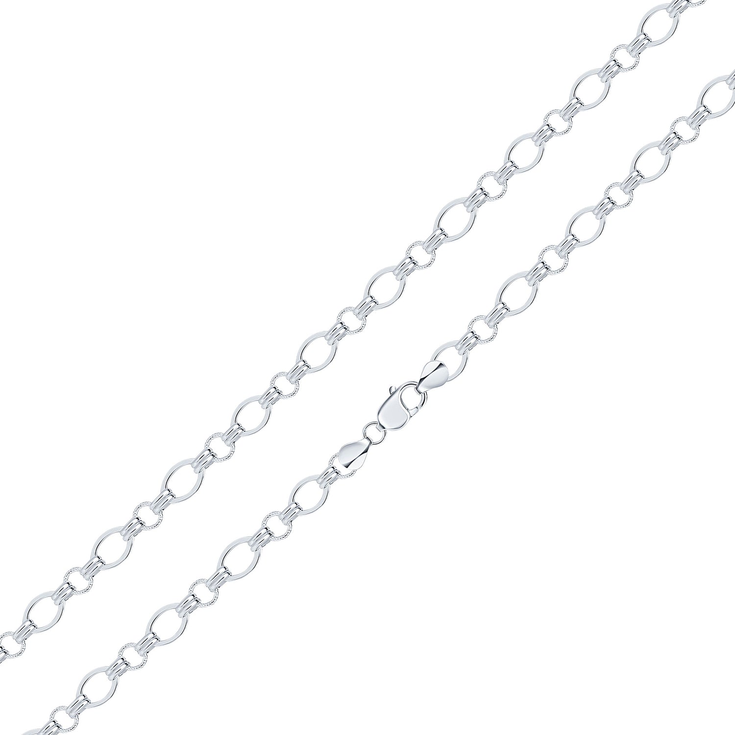 Sterling Silver Handmade Solid 8.7mm Oval Double Round Link Necklace