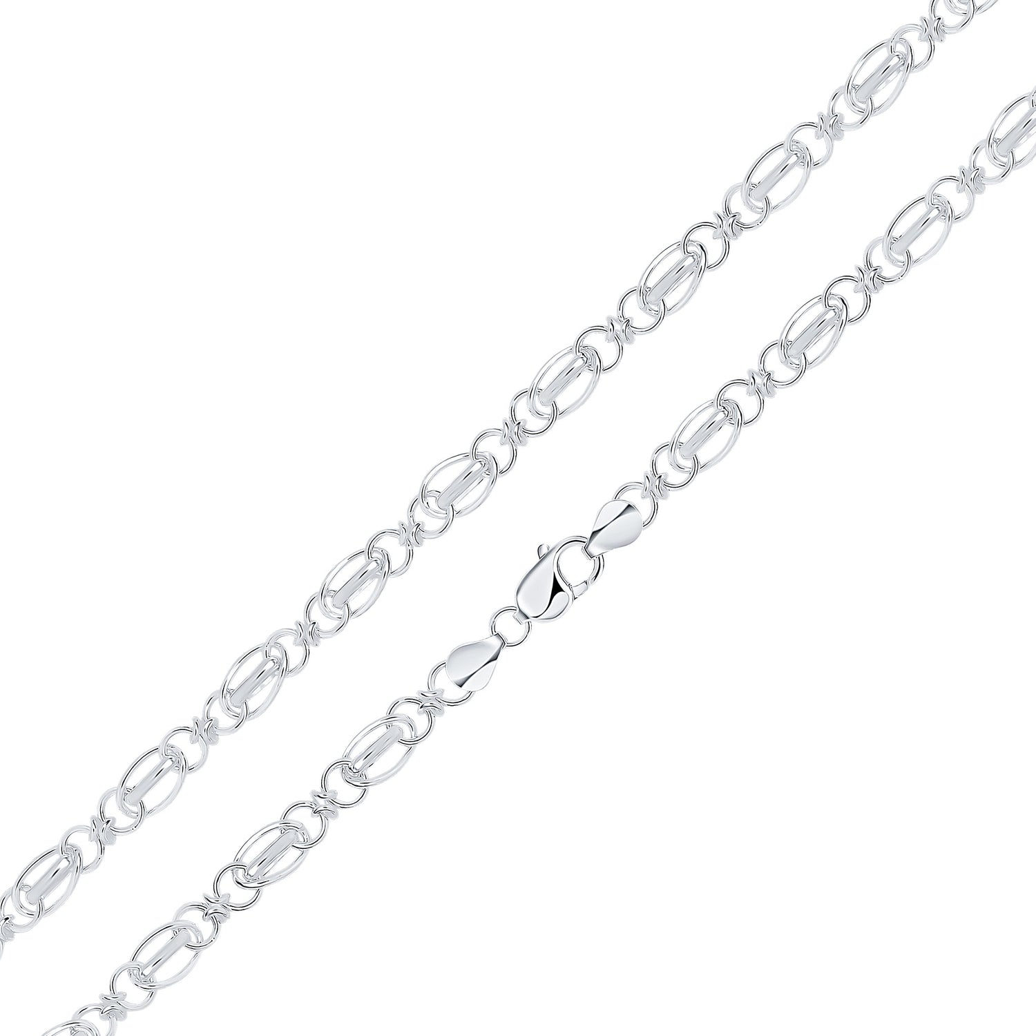 Sterling Silver Handmade Solid 6.5mm Oval and Round Belcher Link Necklace