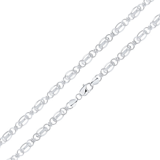 Sterling Silver Handmade Solid 6.5mm Oval and Round Belcher Link Necklace