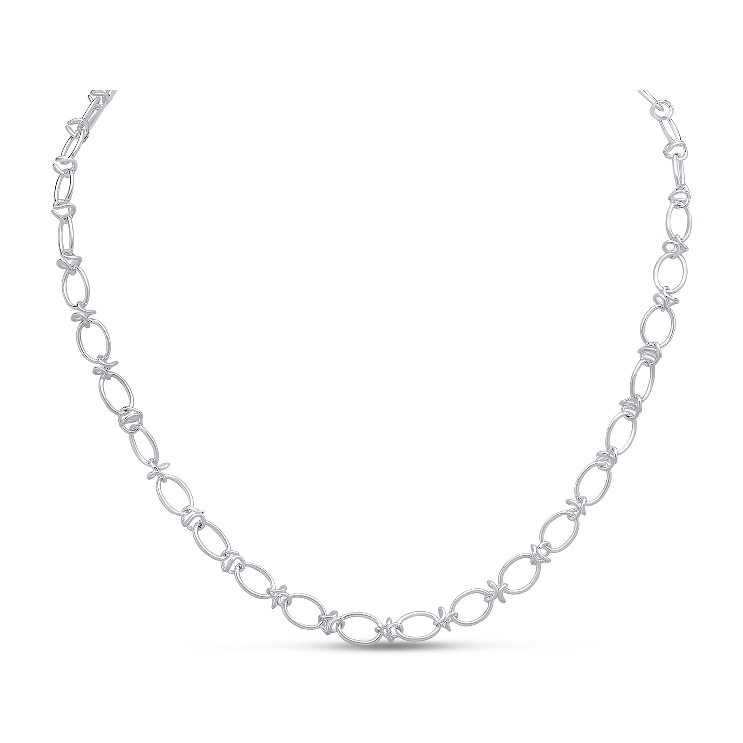 Sterling Silver Handmade Solid 6.5mm Oval Knot Link Necklace
