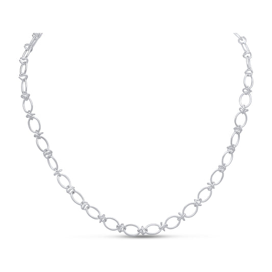 Sterling Silver Handmade Solid 6.5mm Oval Knot Link Necklace