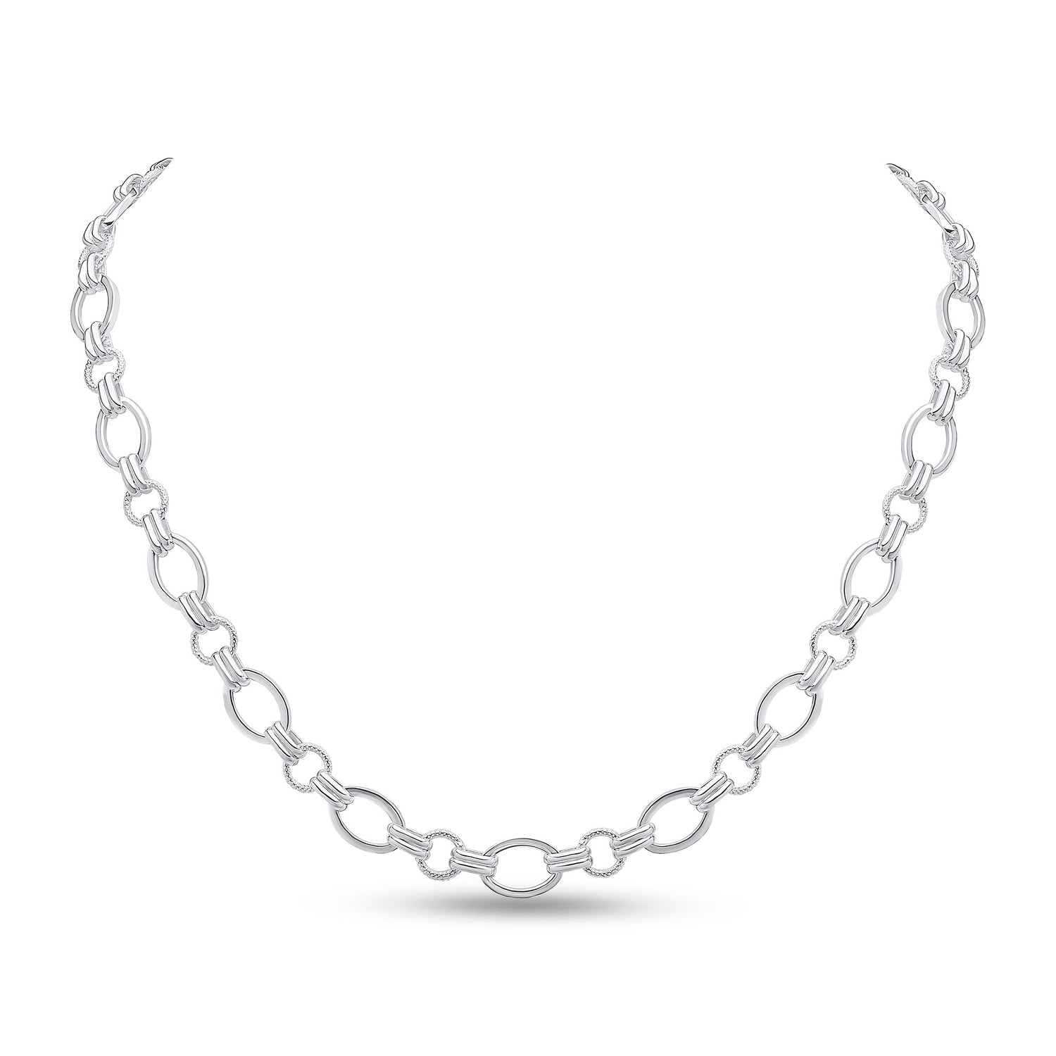 Sterling Silver Handmade Solid 8.7mm Oval Double Round Link Necklace