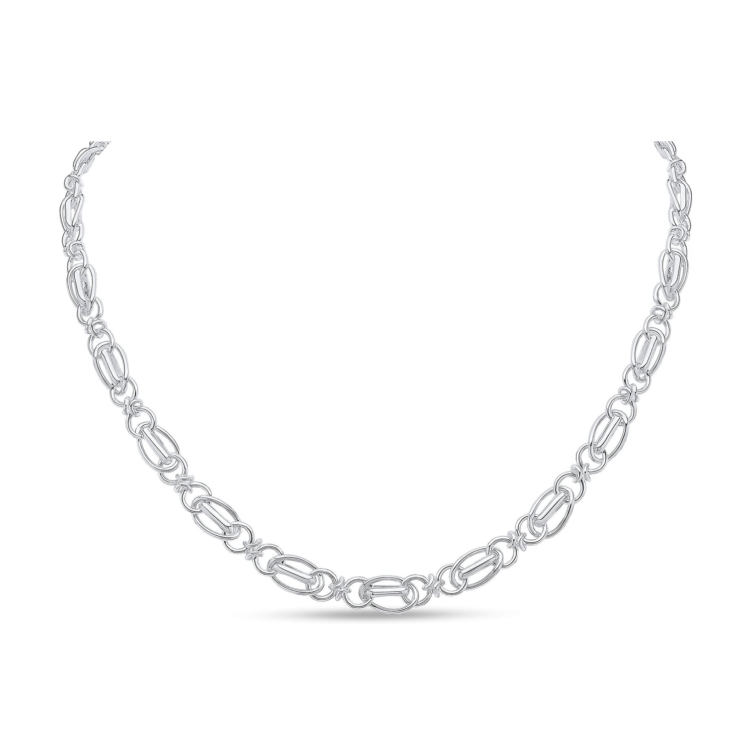 Sterling Silver Handmade Solid 6.5mm Oval and Round Belcher Link Necklace