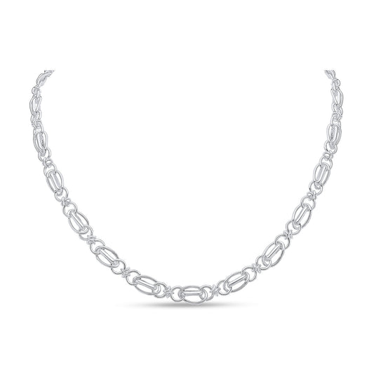 Sterling Silver Handmade Solid 6.5mm Oval and Round Belcher Link Necklace