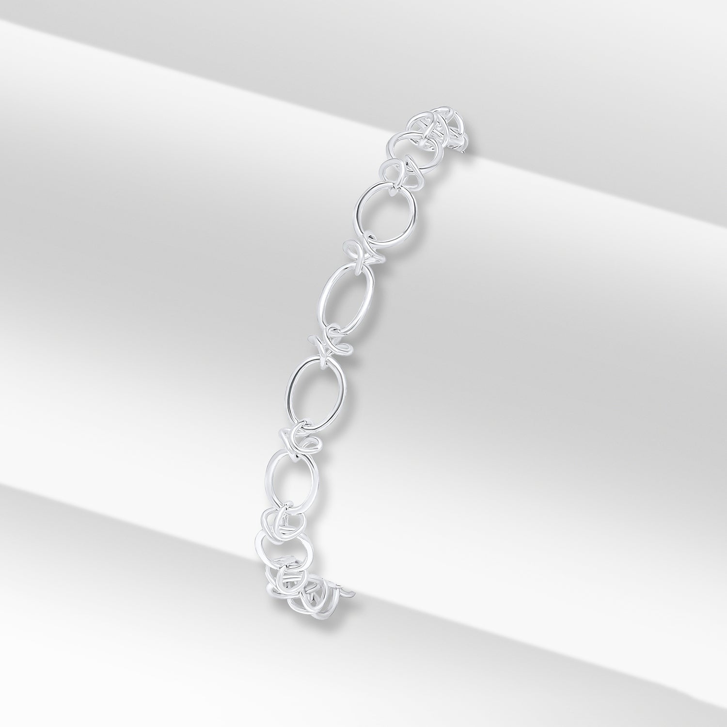 Sterling Silver Handmade Solid 6.5mm Oval Knot Link Bracelet